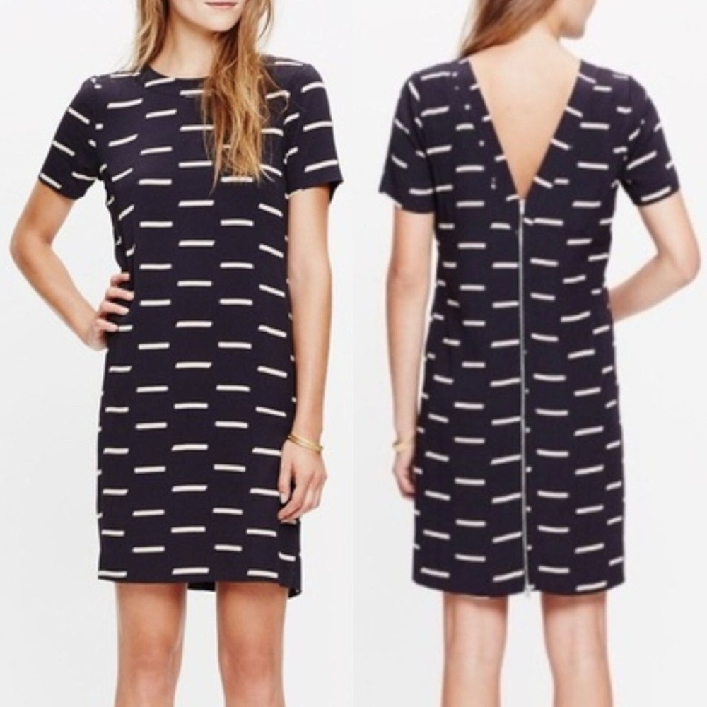 Madewell Navy Blue/Ivory Rear Zip Shift Mini Dress in Size 10